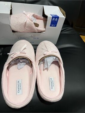 Charter Club Light Pink Lace Ballet Slippers with Bow Detail